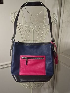 Coach Legacy Colorblock Navy and Hot Pink Leather Duffle Bag